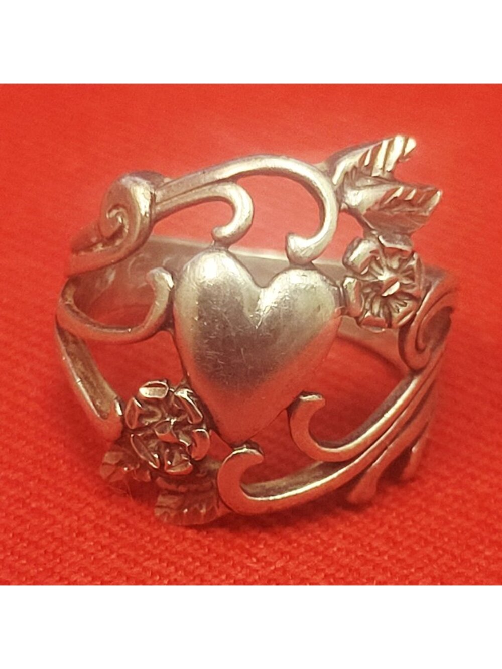 Vintage OTT Sterling Silver 925 Heart and Flower Vine Ring Size 11